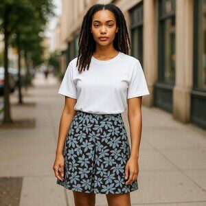 Boden SZ 12R Blue on Blue Floral Fall/Winter Wool Blend Mini Skirt